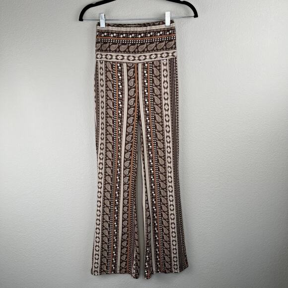 Shosho Brown Aztec Paisley Floral Stripe Flared T-Shirt Legging Pants Small - Picture 9 of 10